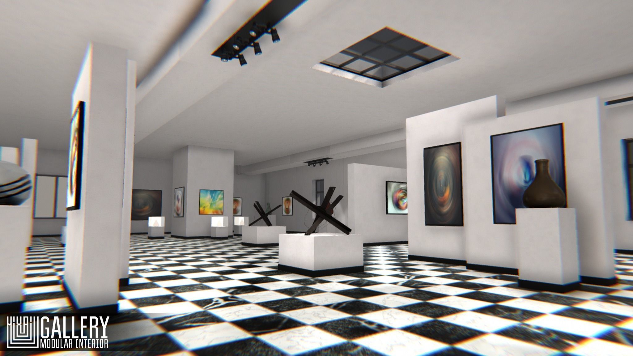 Gallery - modular interior Low-poly 3D model_4