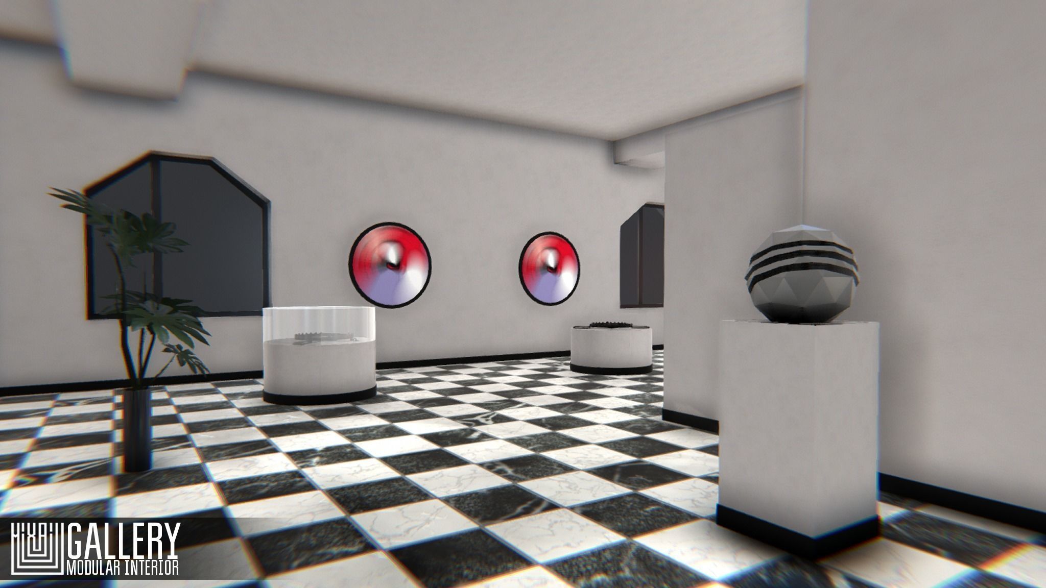 Gallery - modular interior Low-poly 3D model_9