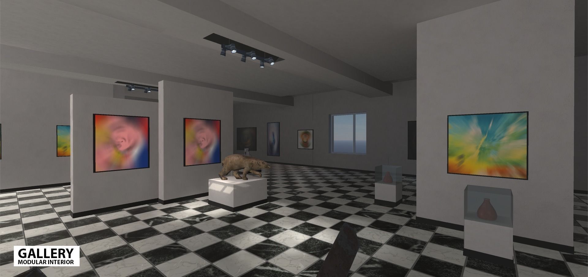 Gallery - modular interior Low-poly 3D model_14