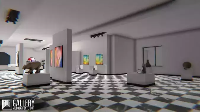 Gallery - modular interior Low-poly 3D model
