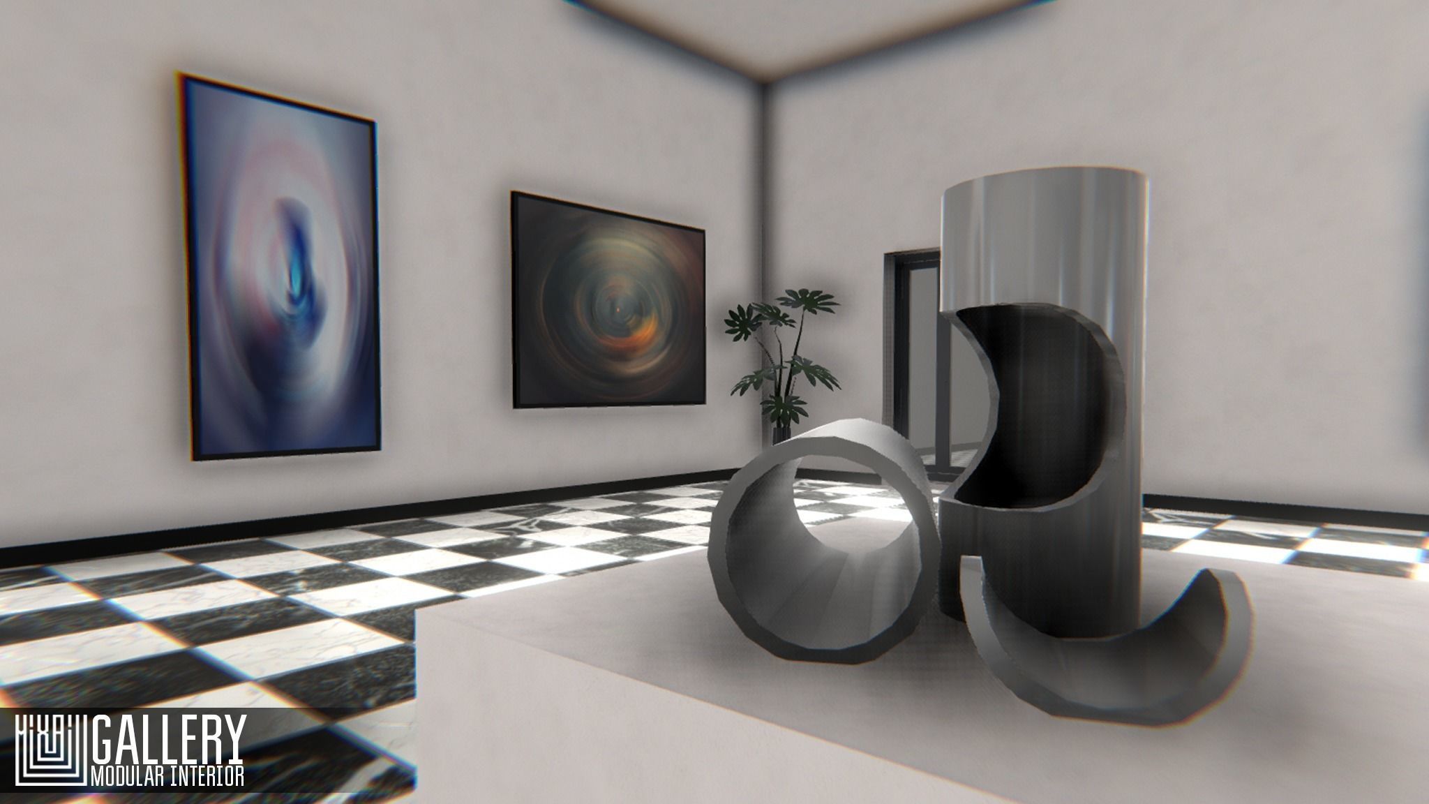 Gallery - modular interior Low-poly 3D model_7