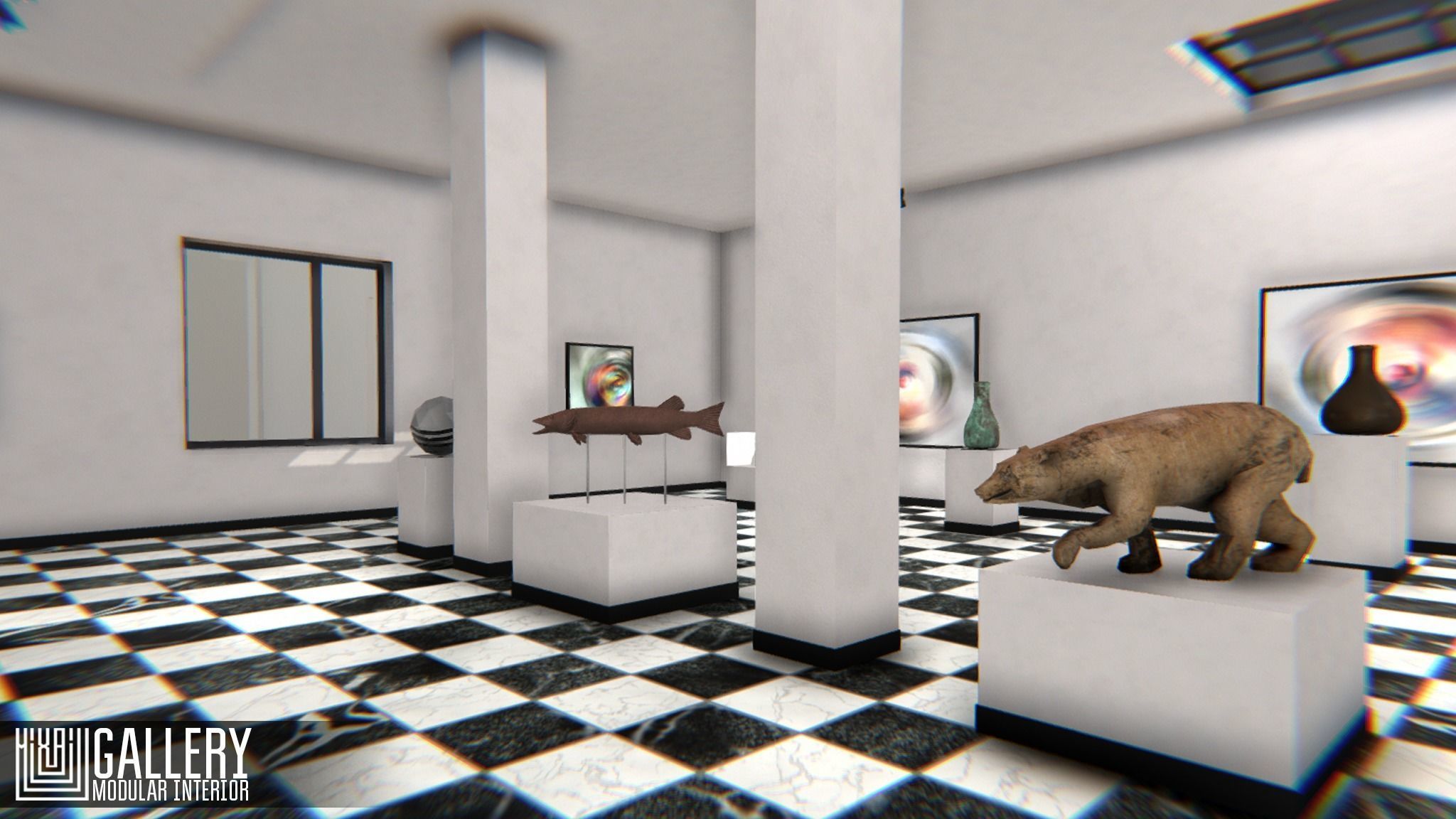 Gallery - modular interior Low-poly 3D model_3