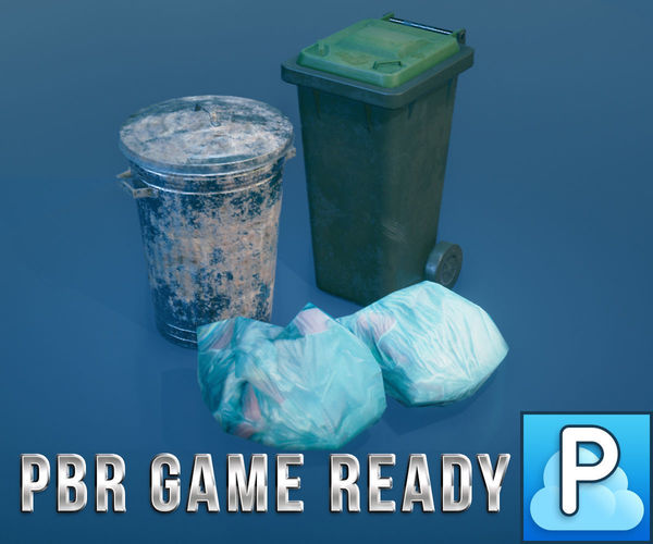Refuse bins and bags of rubbish Low-poly 3D model