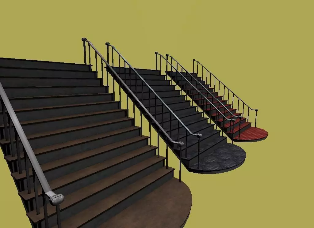 Stairs set of with railings Low-poly 3D model