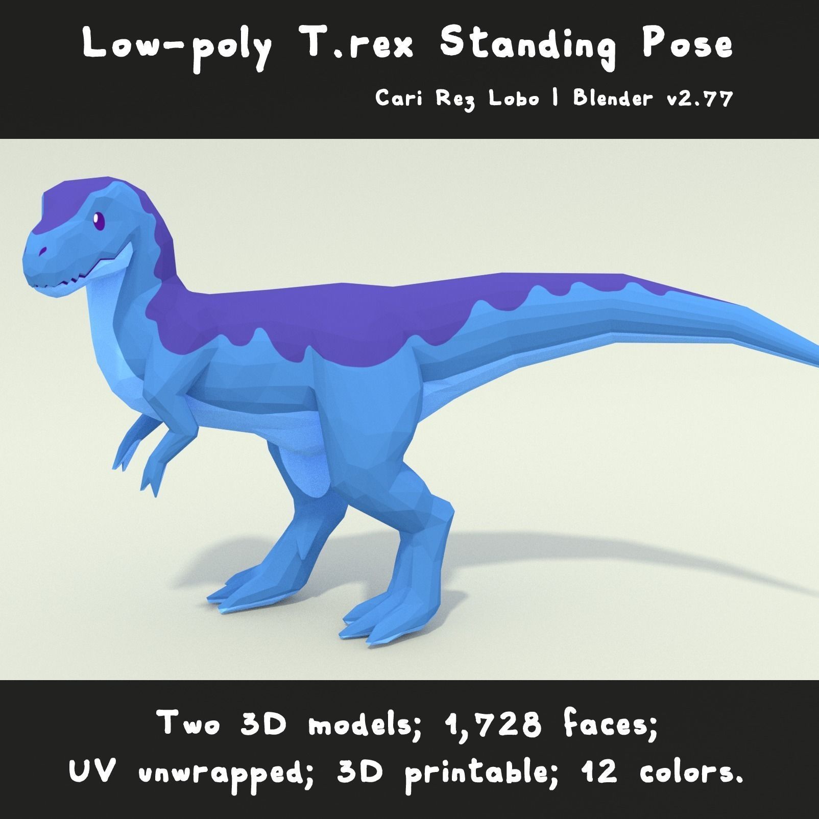 Low-poly T-rex Standing Pose Printable 12 colors Low-poly 3D model_0