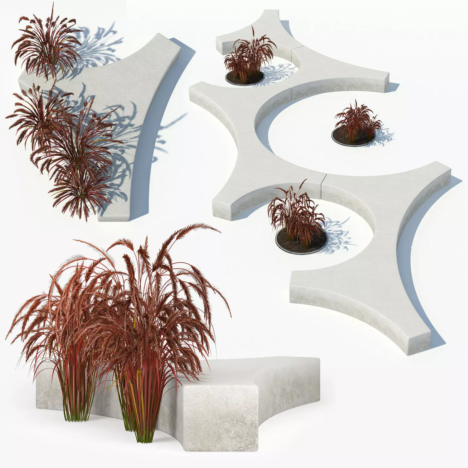 Folia bench Graceful Fountain Grass 3D model_0