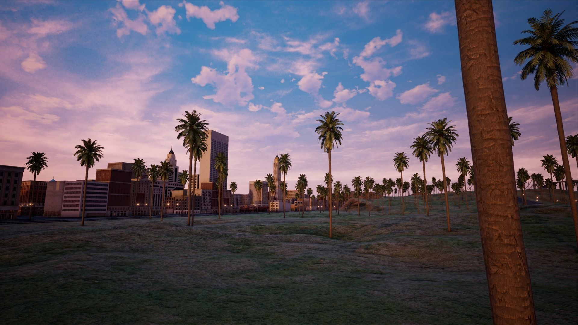 ModularCity sunset city - skyscrapers and palm trees Low-poly 3D model_8