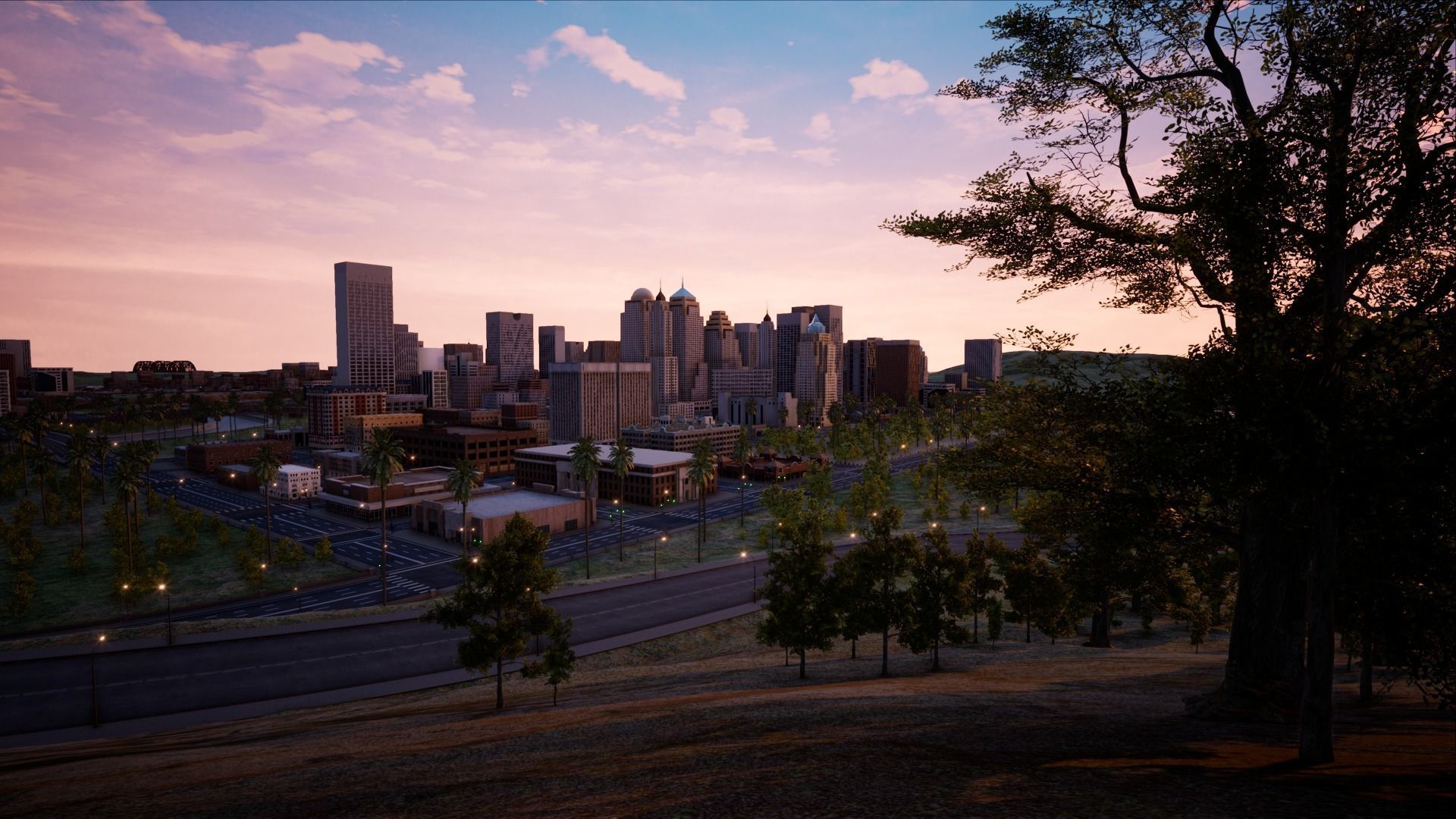 ModularCity sunset city - skyscrapers and palm trees Low-poly 3D model_2