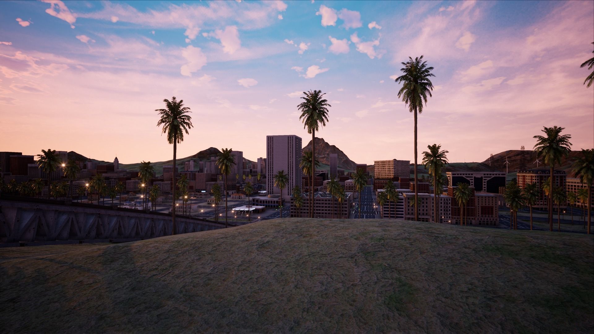 ModularCity sunset city - skyscrapers and palm trees Low-poly 3D model_5