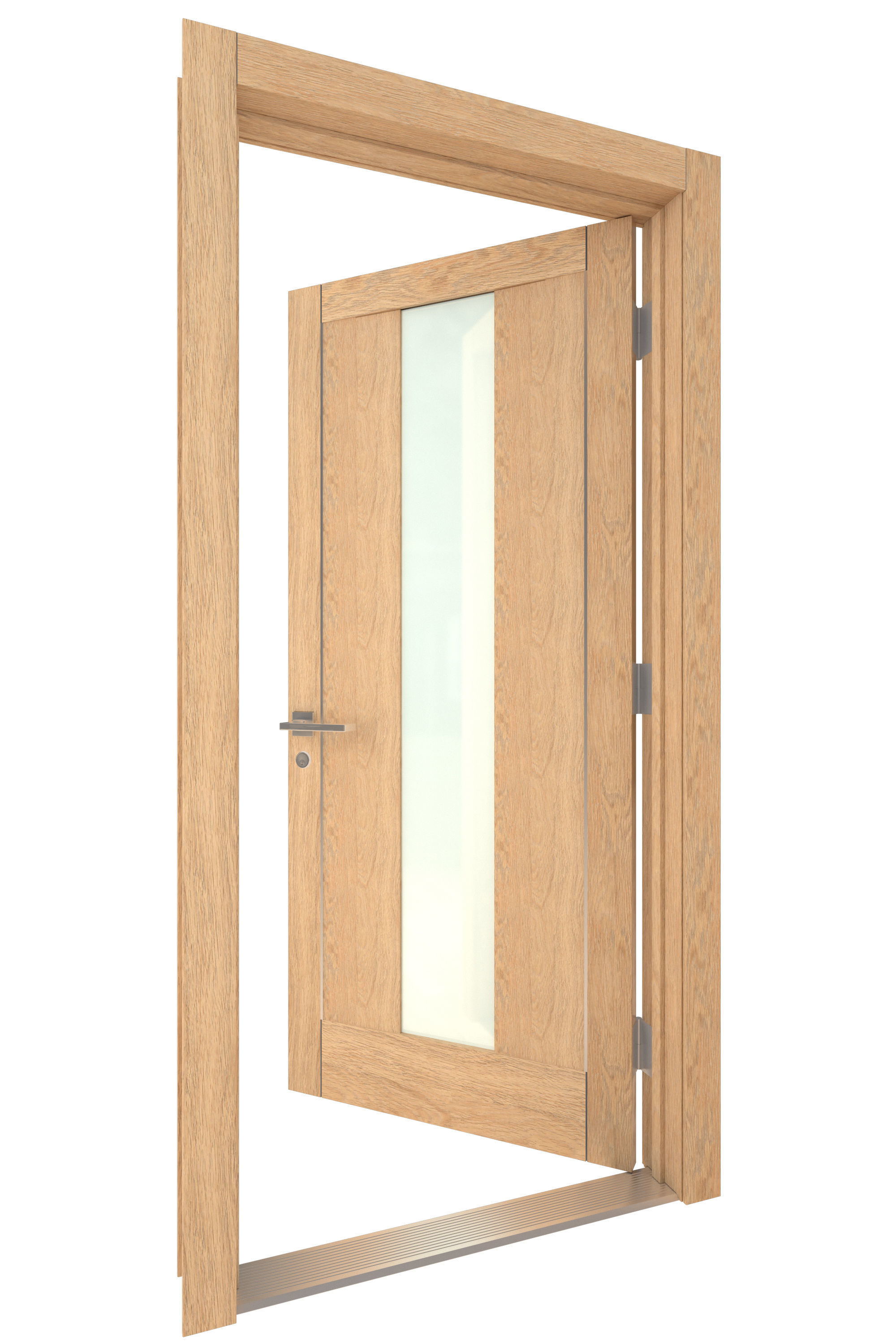 Door-077 wooden door with frosted glass 3D model_4