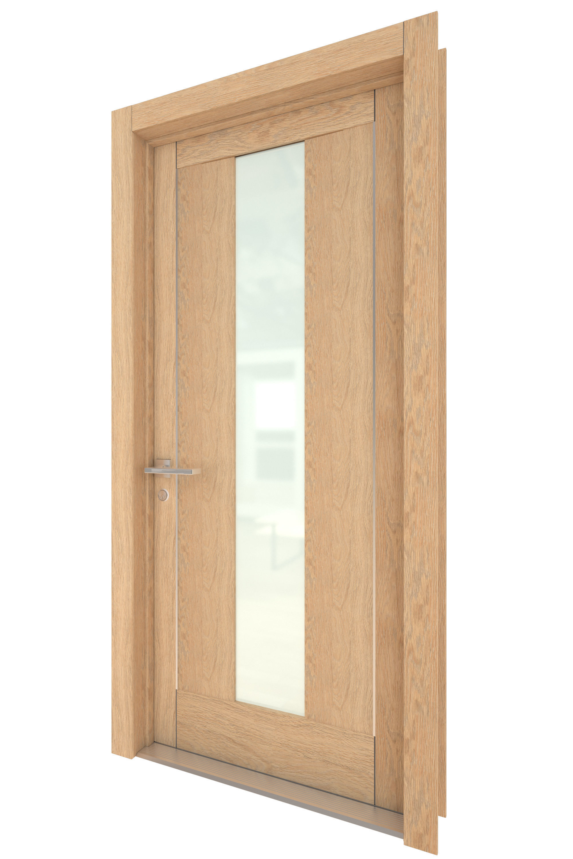 Door-077 wooden door with frosted glass 3D model_2