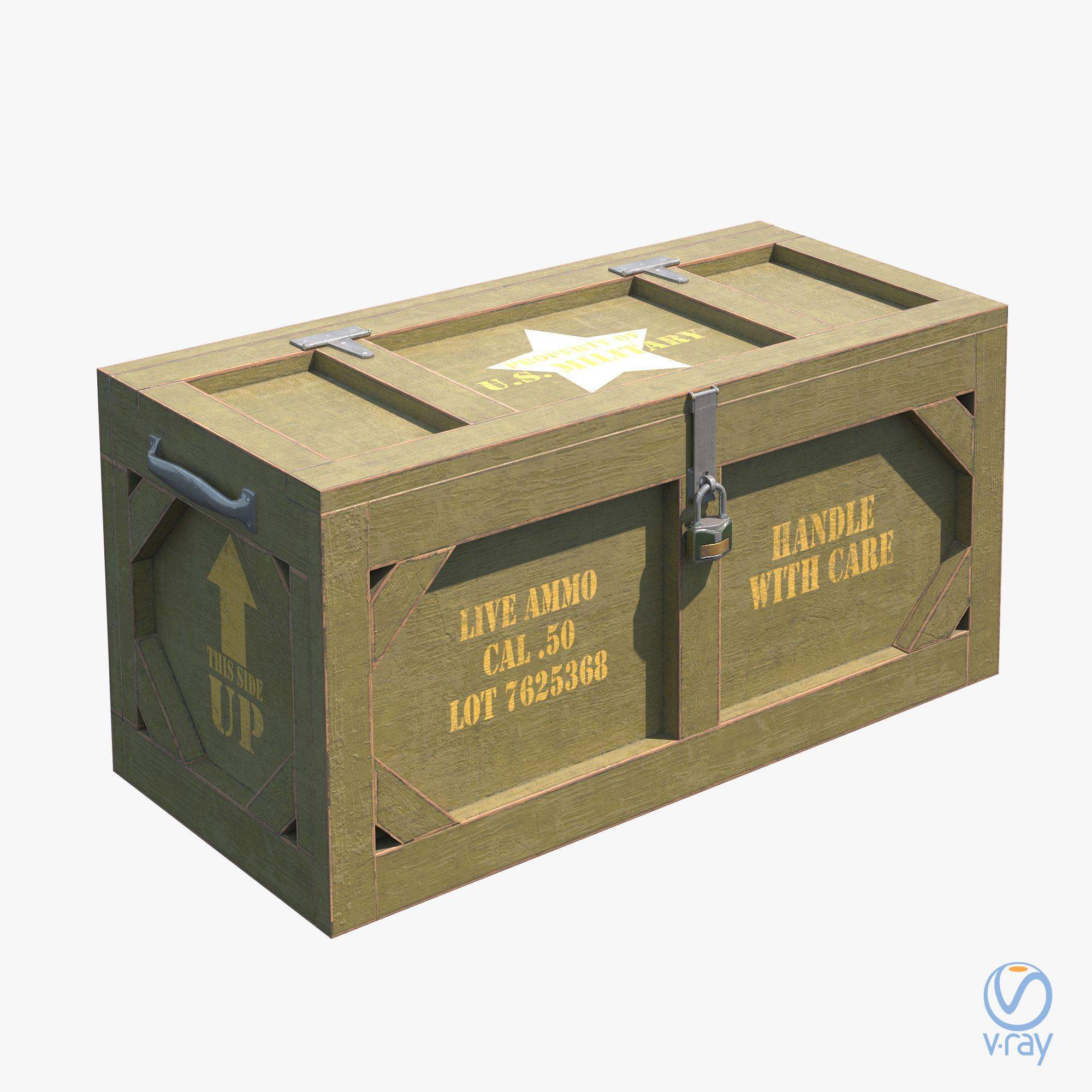 Wooden Military Case PBR Low-poly 3D model_7