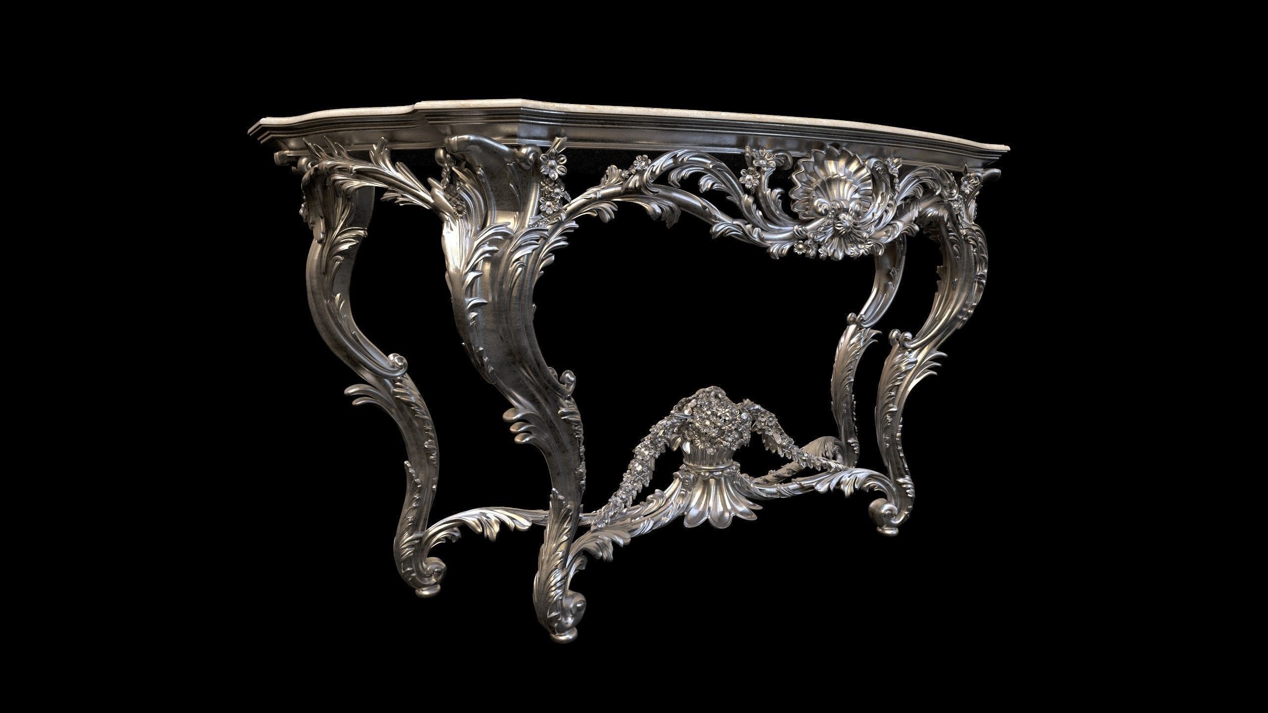 Vintage Gothic Marble Table - PBR - Textured 3D model_7