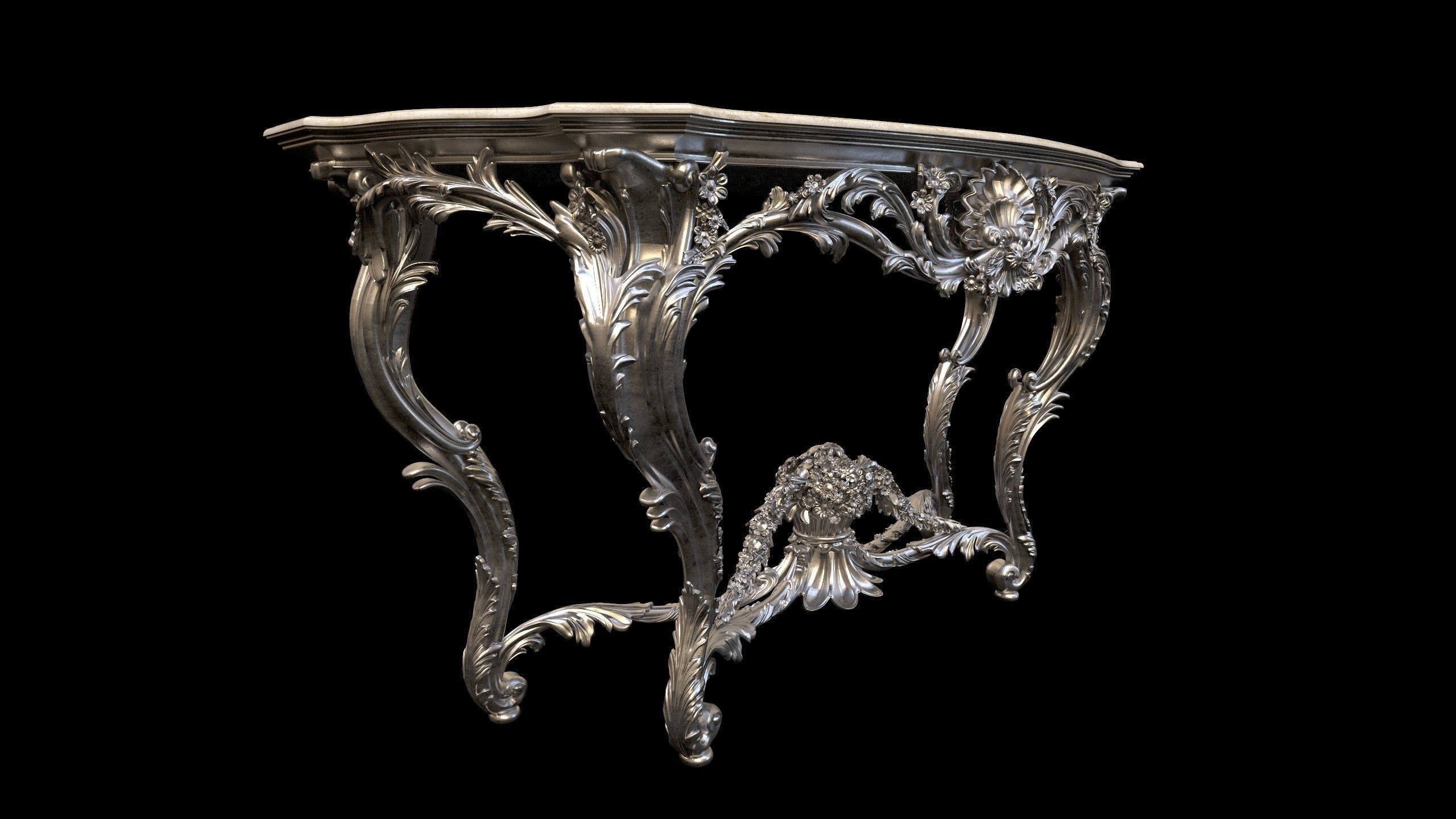 Vintage Gothic Marble Table - PBR - Textured 3D model_17