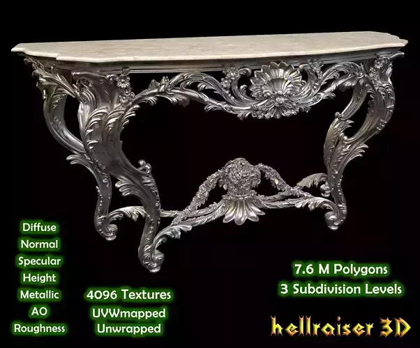 Vintage Gothic Marble Table - PBR - Textured
