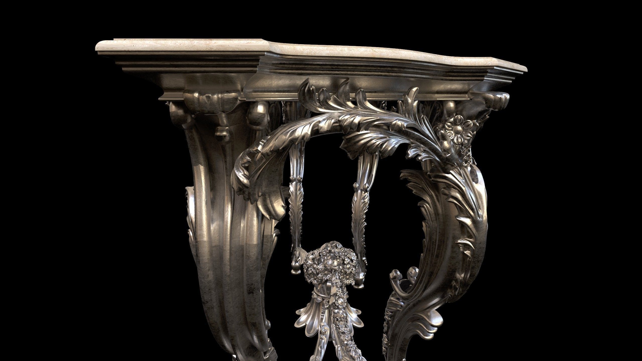 Vintage Gothic Marble Table - PBR - Textured 3D model_25