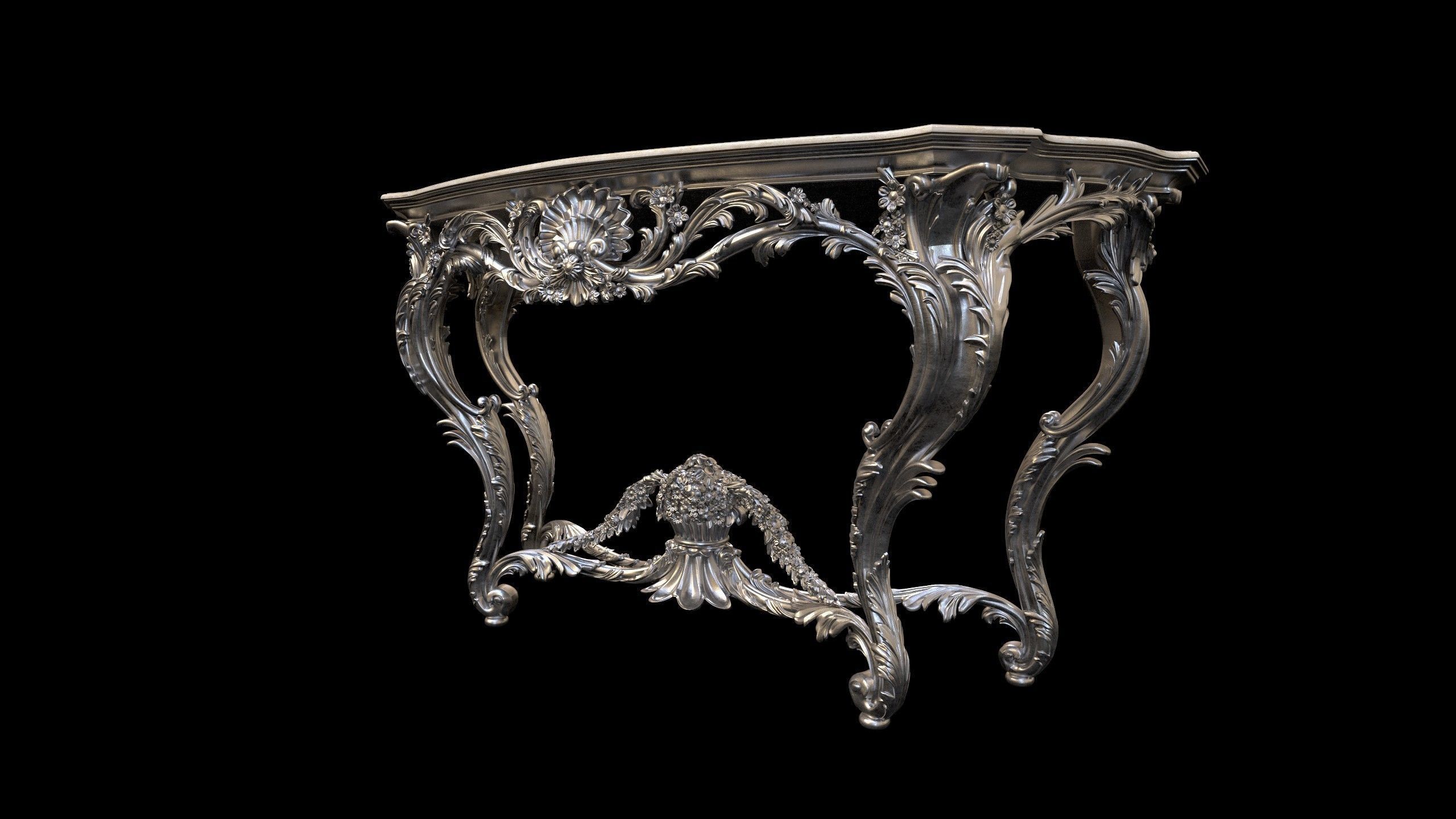 Vintage Gothic Marble Table - PBR - Textured 3D model_9