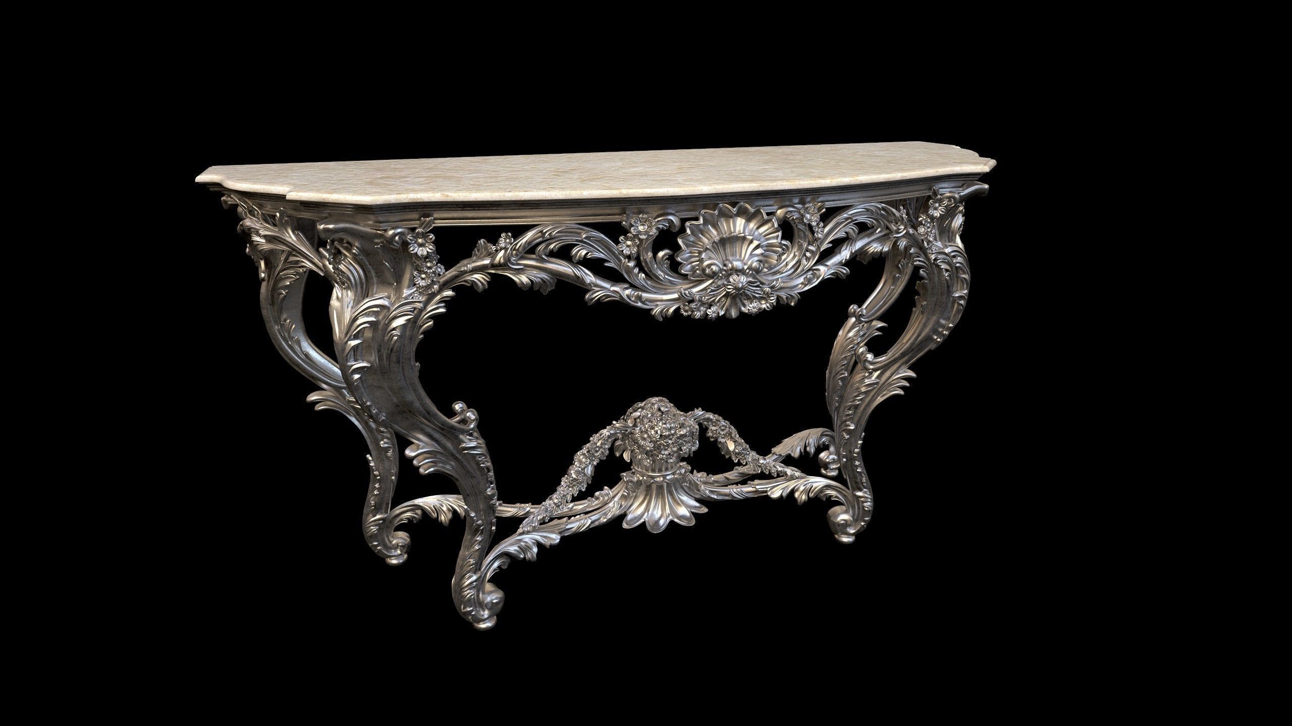 Vintage Gothic Marble Table - PBR - Textured 3D model_1