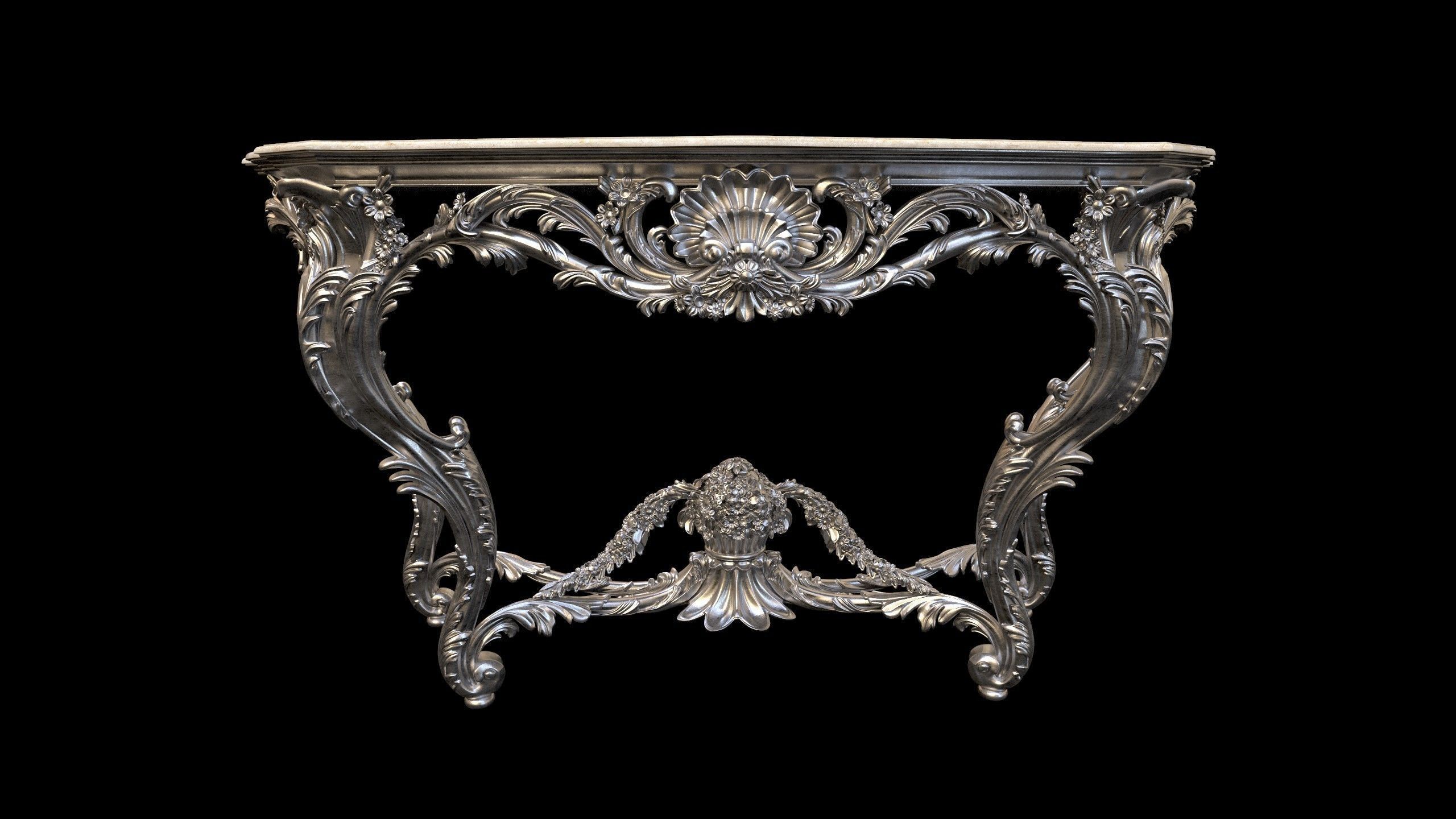 Vintage Gothic Marble Table - PBR - Textured 3D model_3