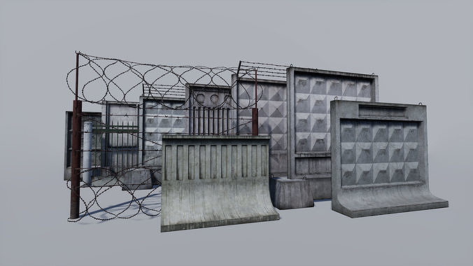 Modular concrete and metallic fences pack Low-poly 3D model