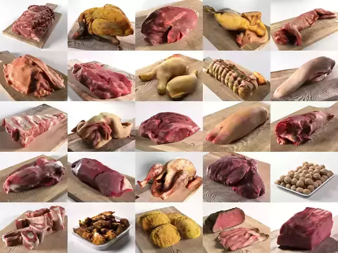 Meat Collection piece of on cutting board 3D model