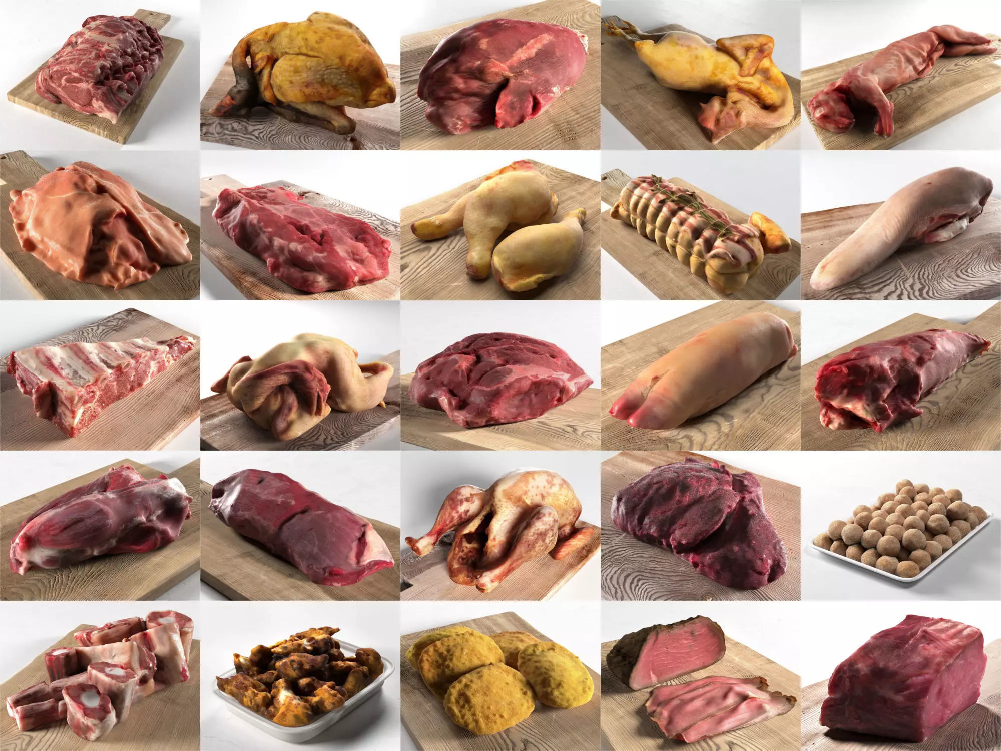 Meat Collection piece of on cutting board 3D model_0