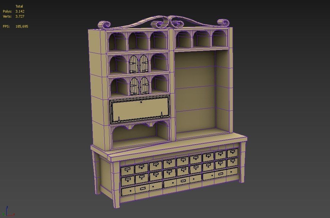 3D Apothecary Cabinet 2 versions in 1 Low-poly 3D model_3