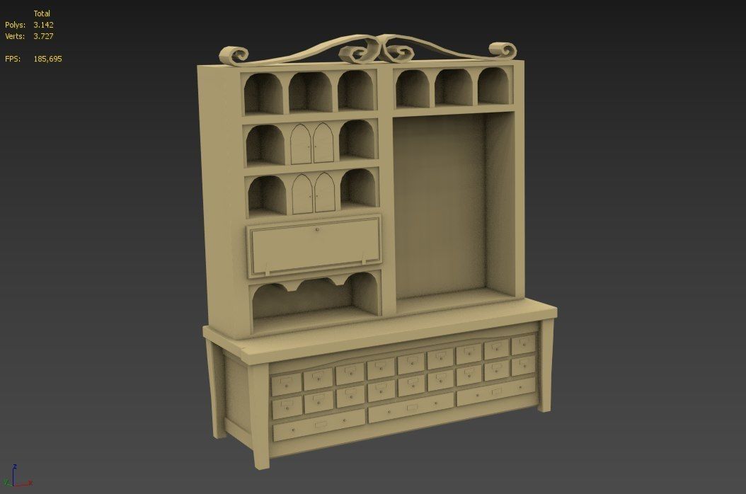 3D Apothecary Cabinet 2 versions in 1 Low-poly 3D model_2