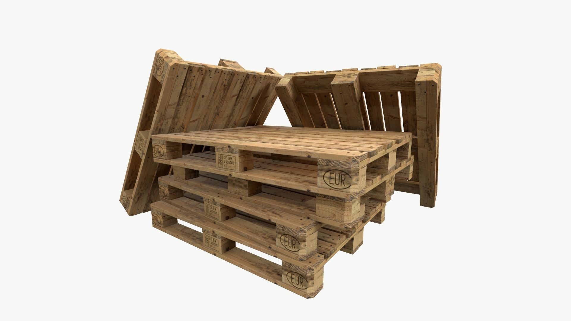 Pallet industrial type 3 sets of textures Low-poly 3D model_4