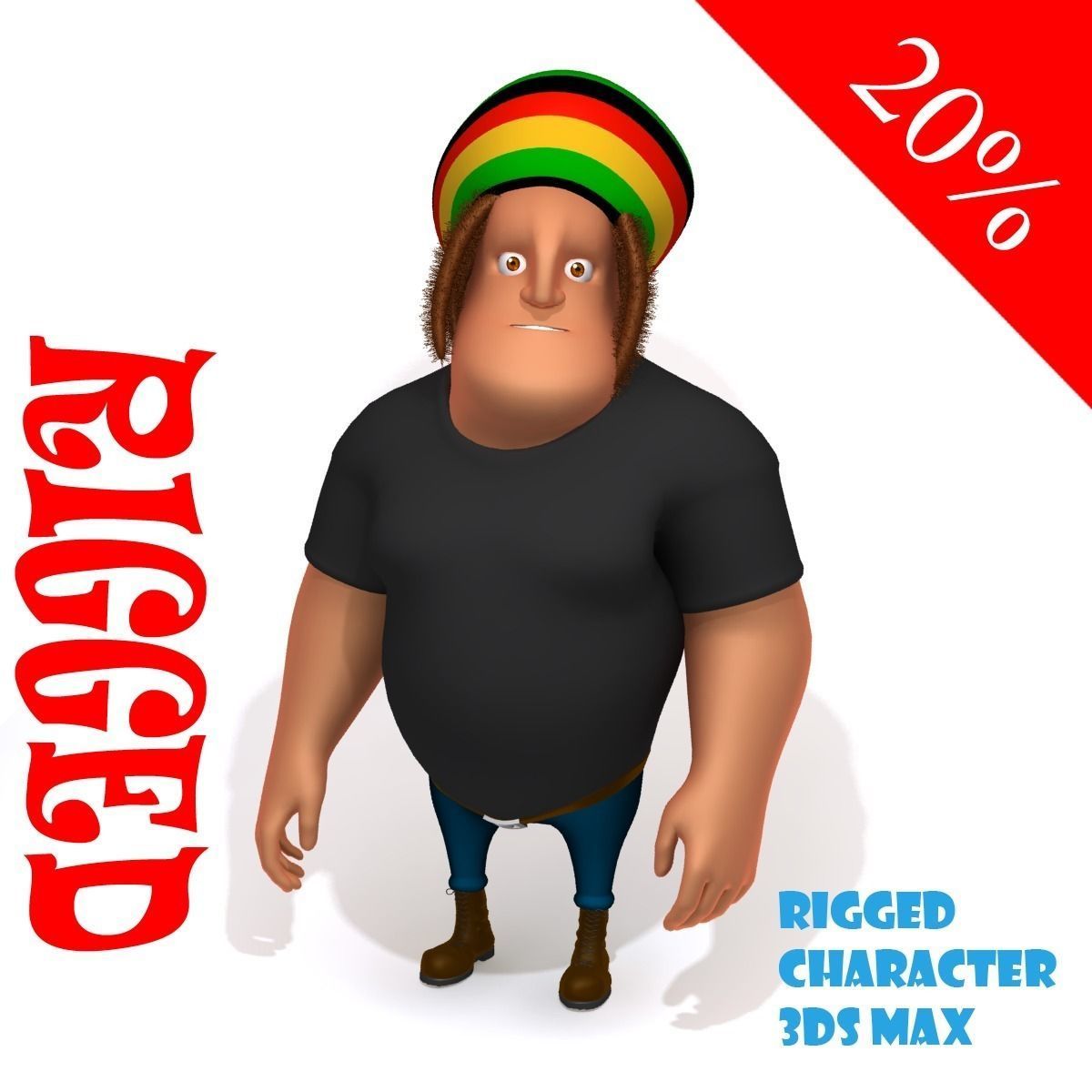 Rastafarian man cartoon rigged 3D model_0