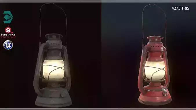 Low Poly Old Lantern Lamp PBR Low-poly 3D model