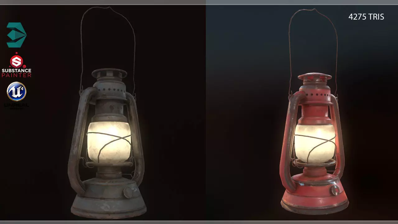 Low Poly Old Lantern Lamp PBR Low-poly 3D model_0