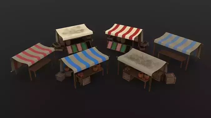 Market Stall Set Low-poly 3D model