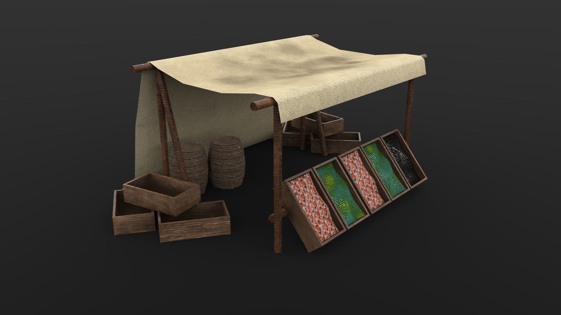 Market Stall Set Low-poly 3D model_1