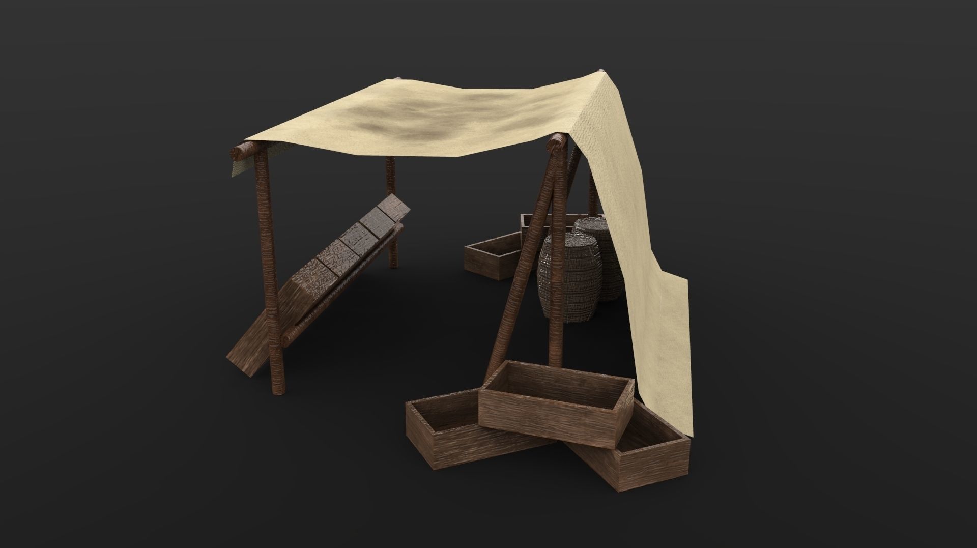 Market Stall Set Low-poly 3D model_2