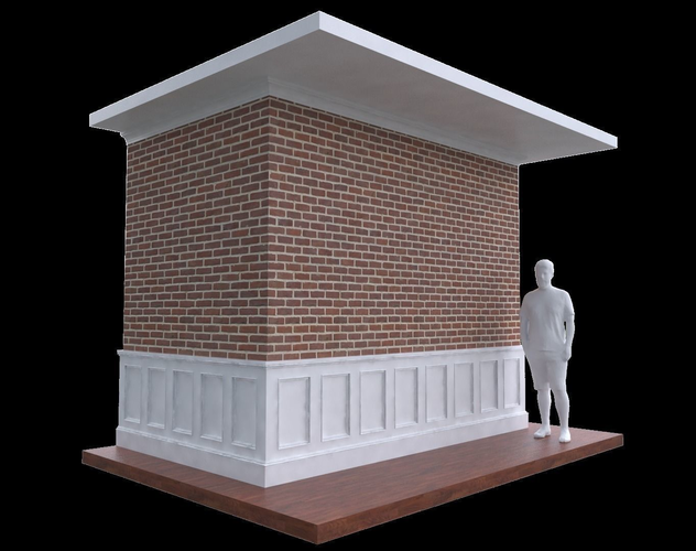 Wainscoting detailing with brick wall and crown molding Low-poly 3D model
