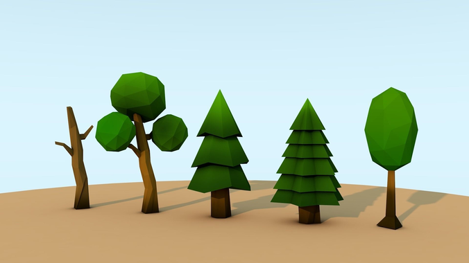 Low-poly Trees different in desert Low-poly 3D model