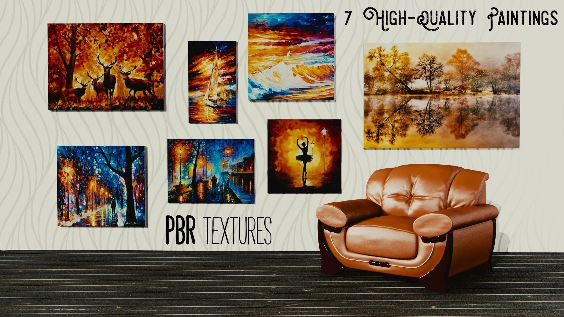 Collection of Paintings part 1 - 7 Assets Low-poly 3D model_1