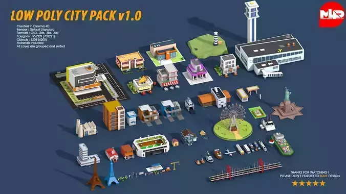 Low Poly City Pack Low-poly 3D model