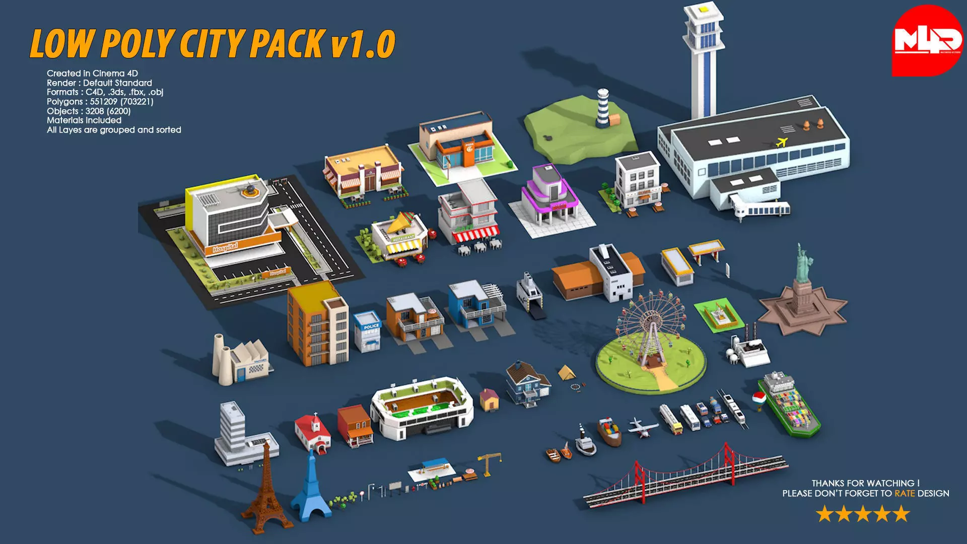 Low Poly City Pack Low-poly 3D model_0