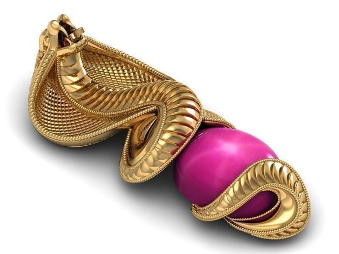 pendent snake cobra oval gem 3D print model