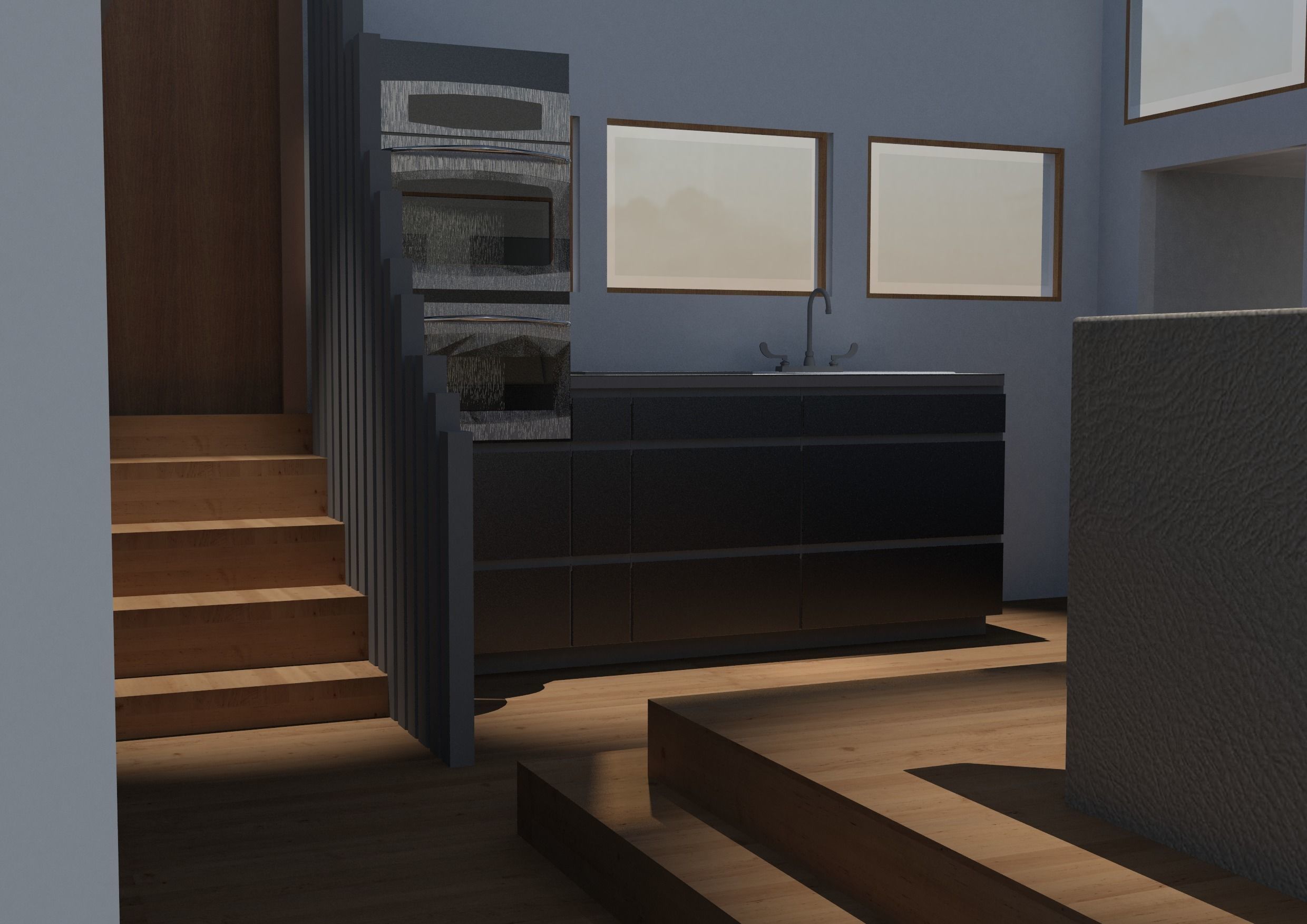 Yacht kitchen with stairs 3D model