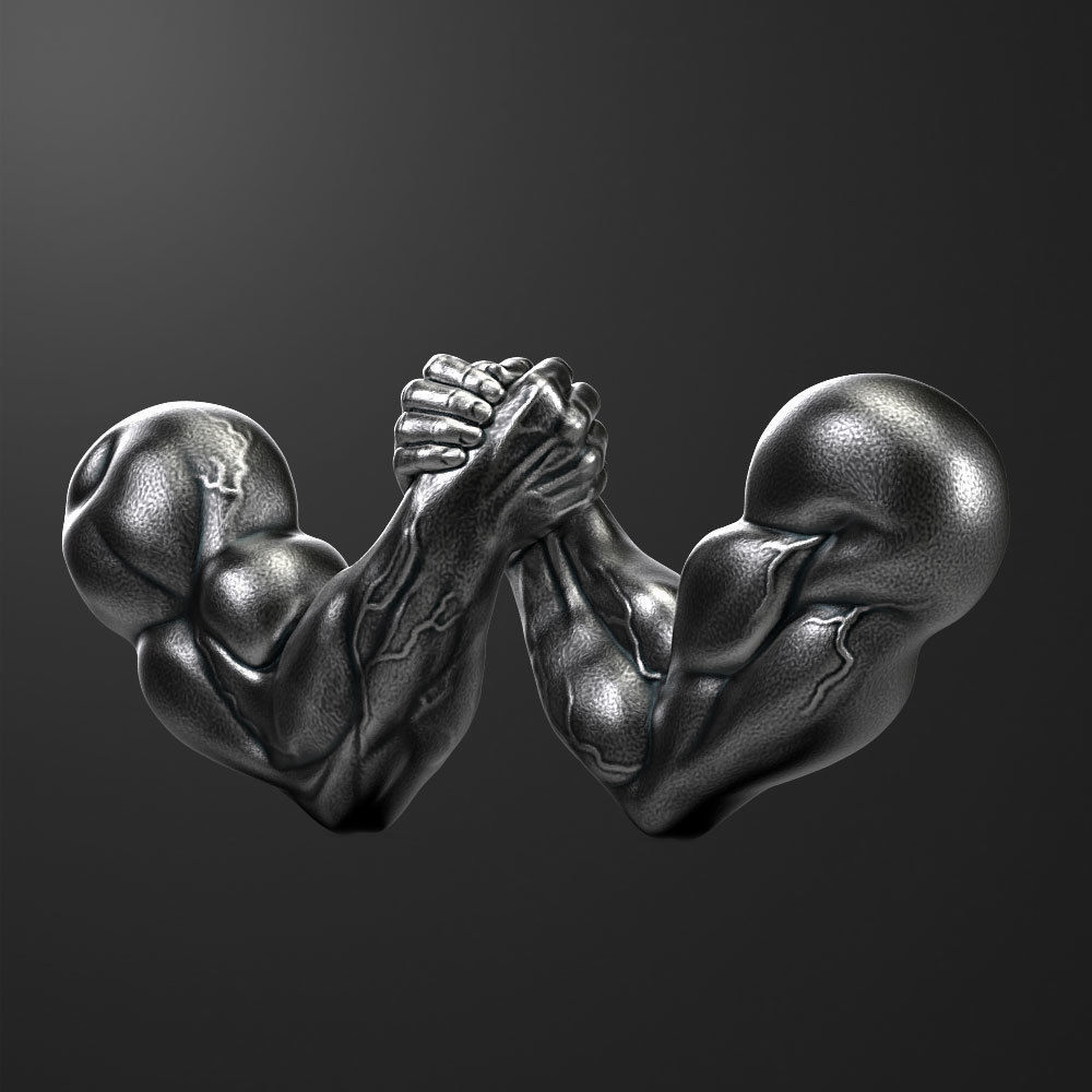 3D model Arm-Wrestling two metal hands holding each 3D print model_1