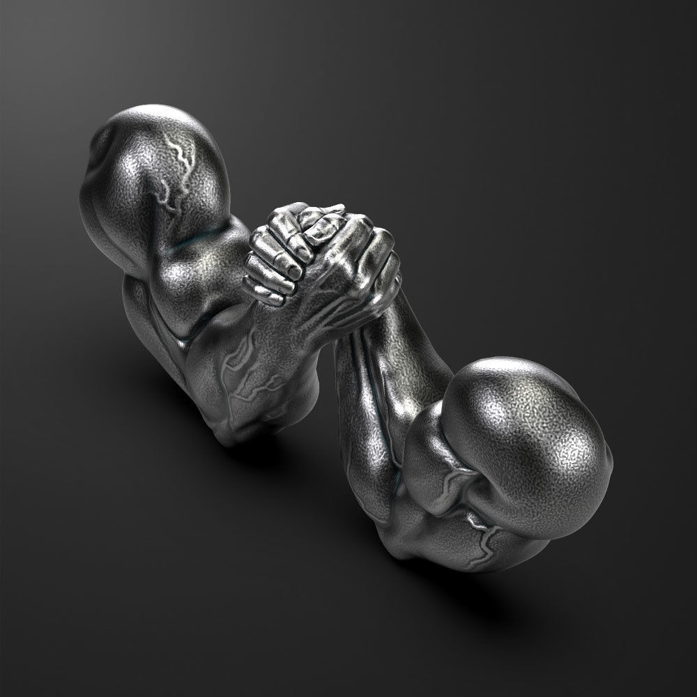 3D model Arm-Wrestling two metal hands holding each 3D print model_2