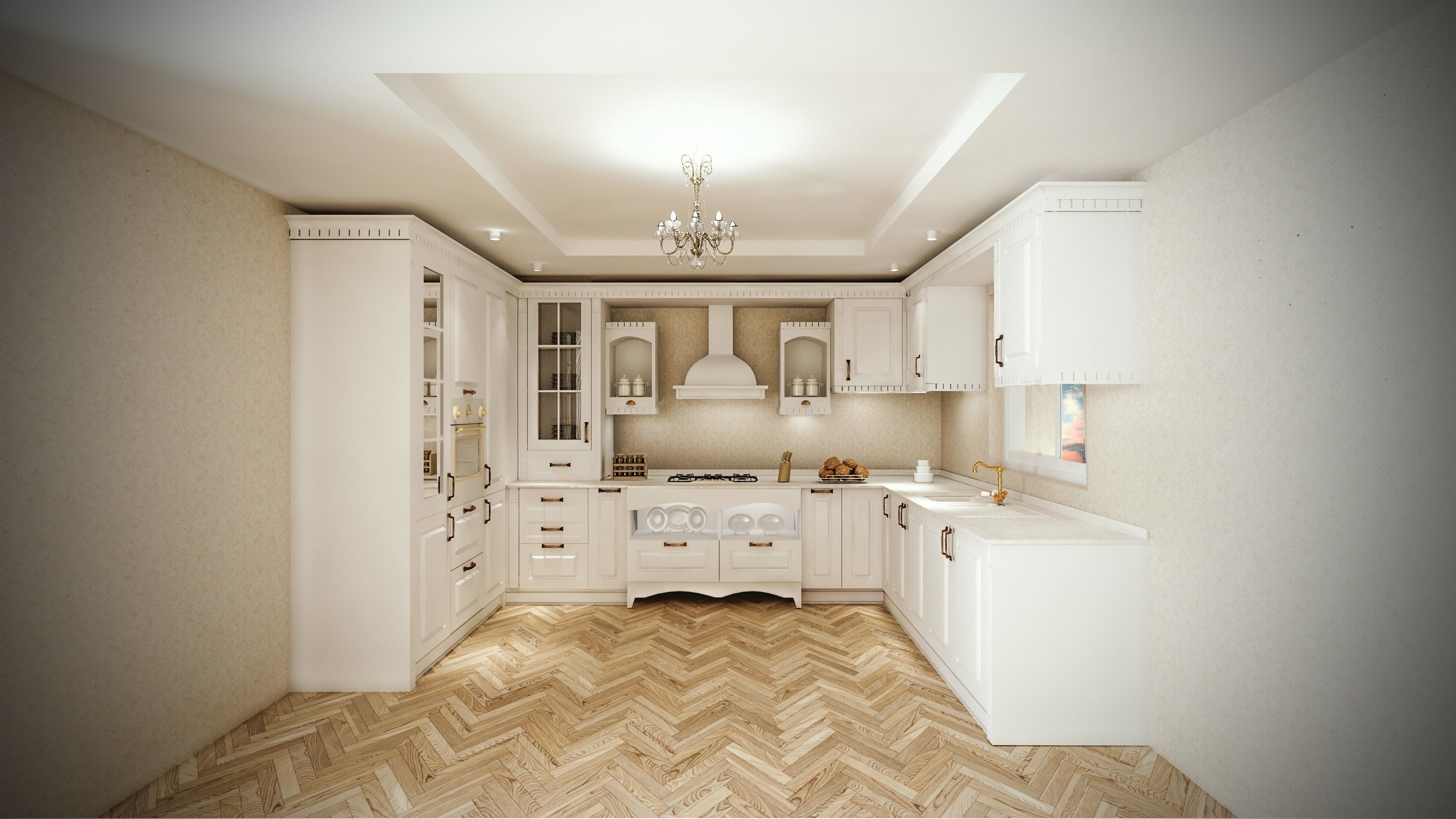 kitchen with cabinets and wooden floors Free 3D model_1