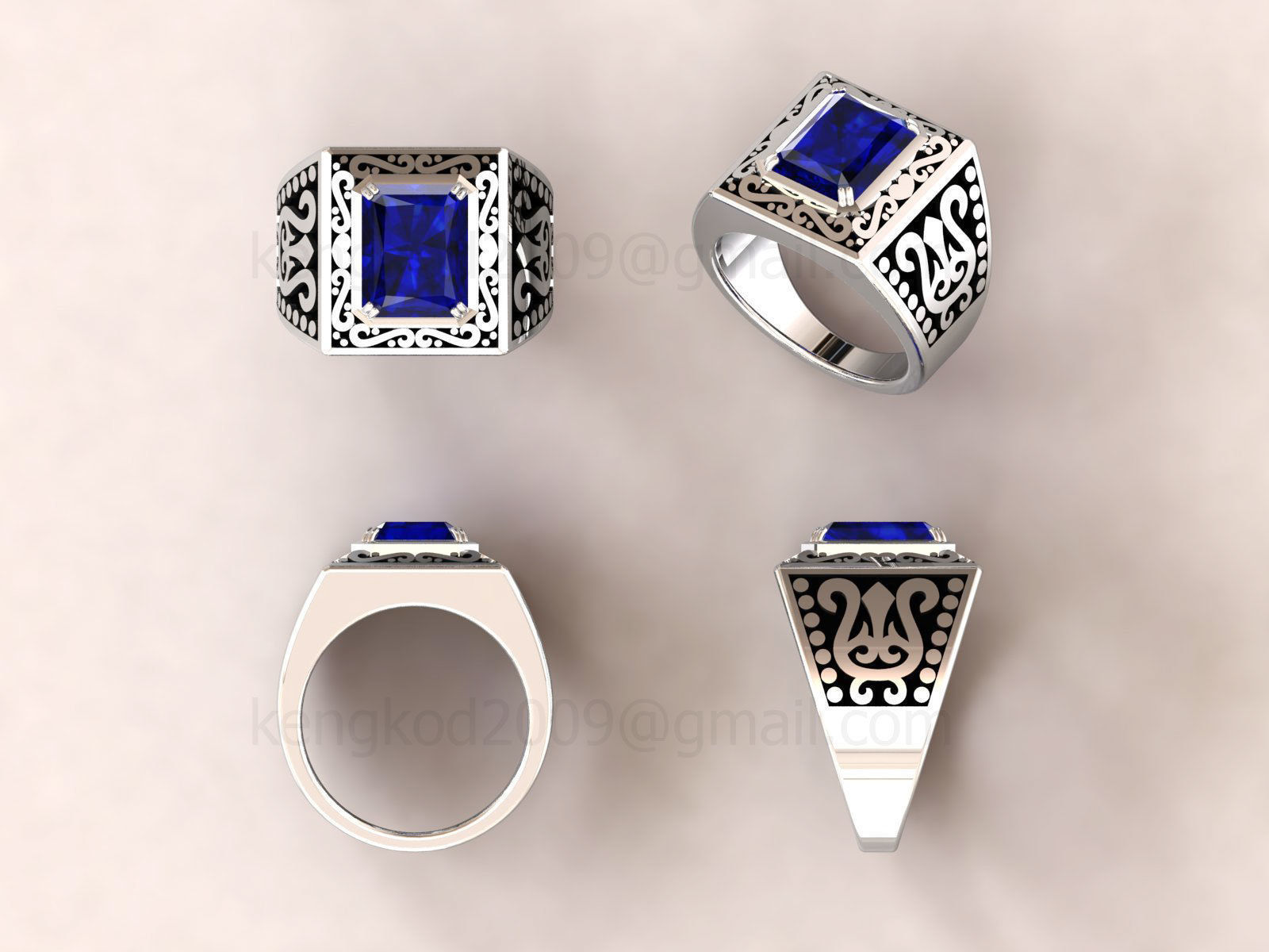 kengkod62 gold ring with princess cut diamond 3D print model_5