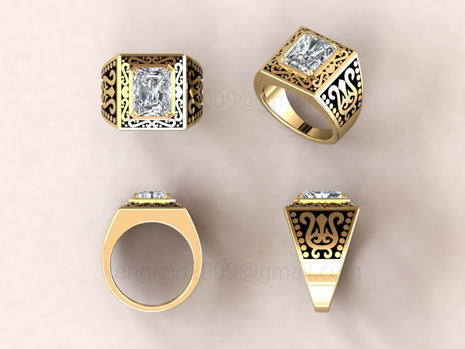 kengkod62 gold ring with princess cut diamond 3D print model_4