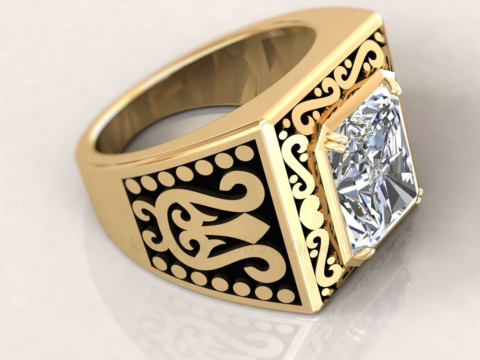 kengkod62 gold ring with princess cut diamond 3D print model_1