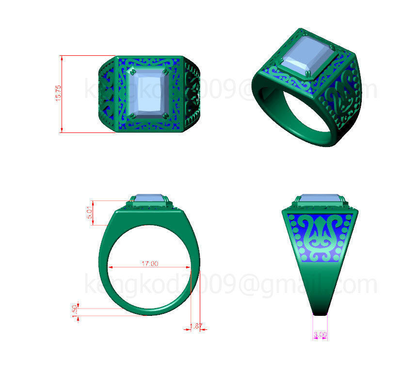 kengkod62 gold ring with princess cut diamond 3D print model_7