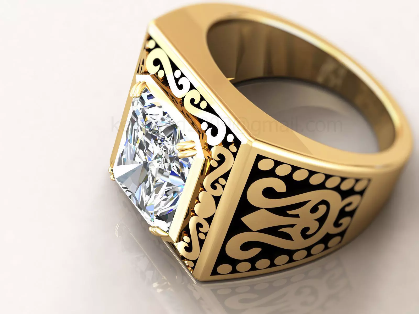 kengkod62 gold ring with princess cut diamond 3D print model_0